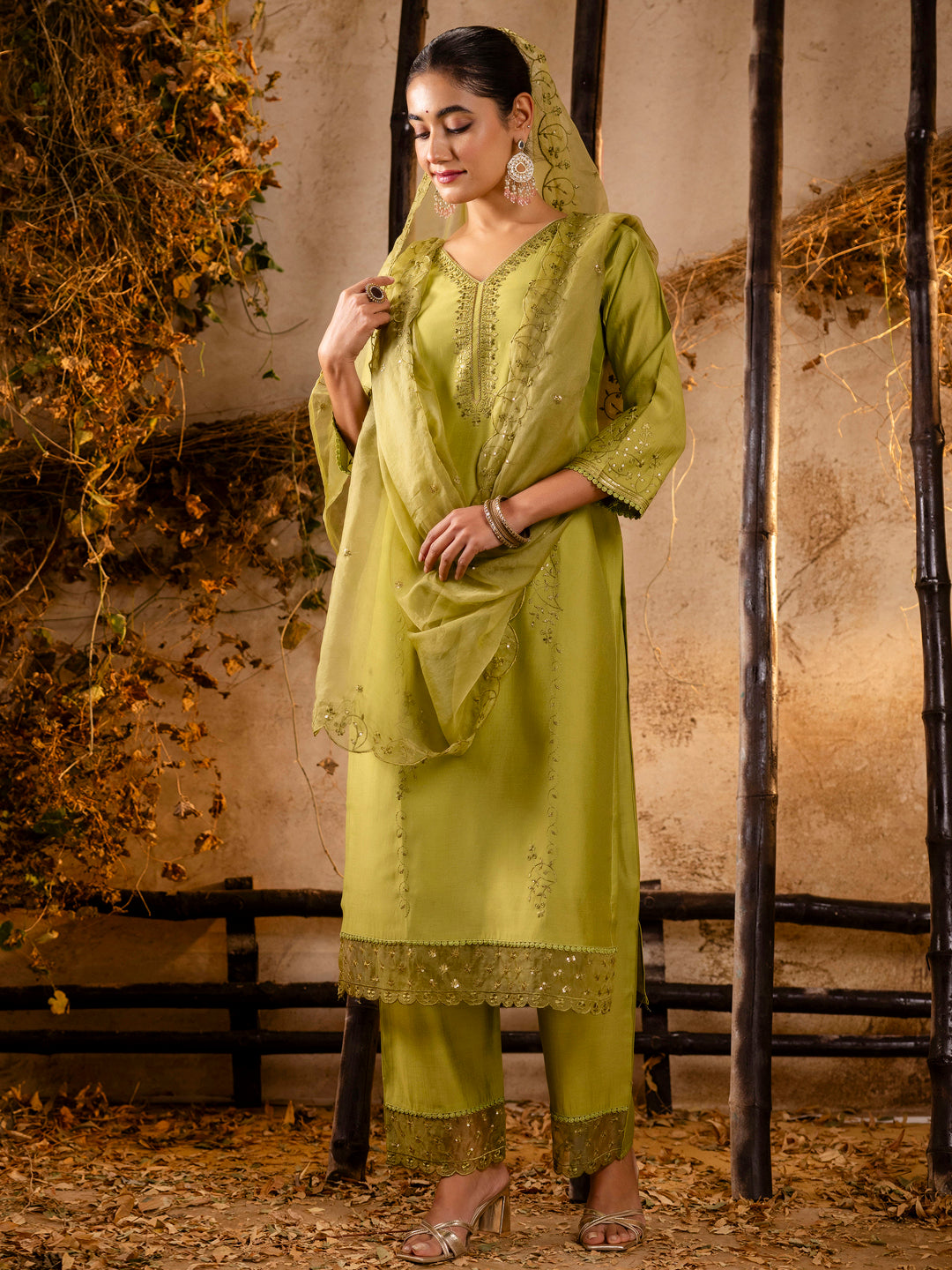 Silk Blend Kurta Pant Dupatta Set