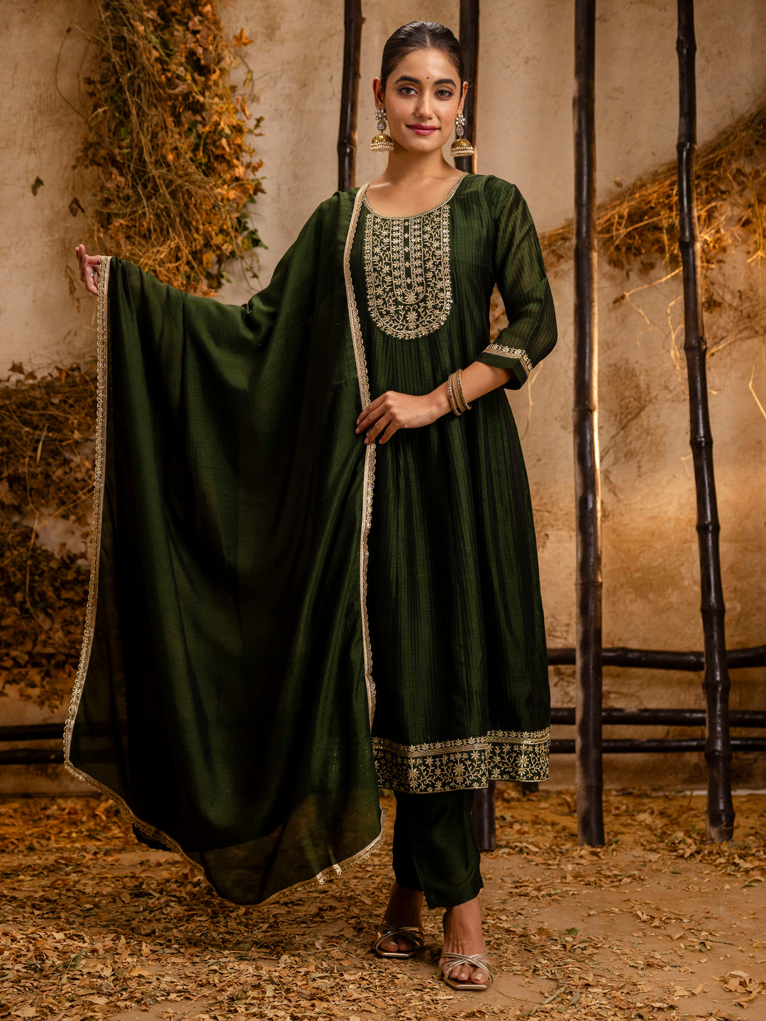 Midnight Bloom Silk Blend Anarkali Kurta Set