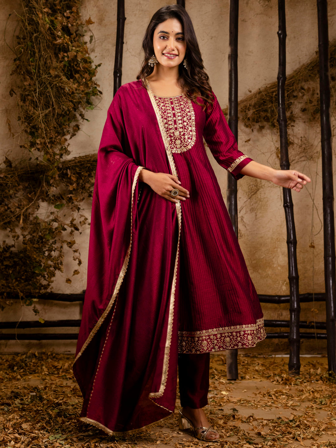 Midnight Bloom Silk Blend Anarkali Kurta Set