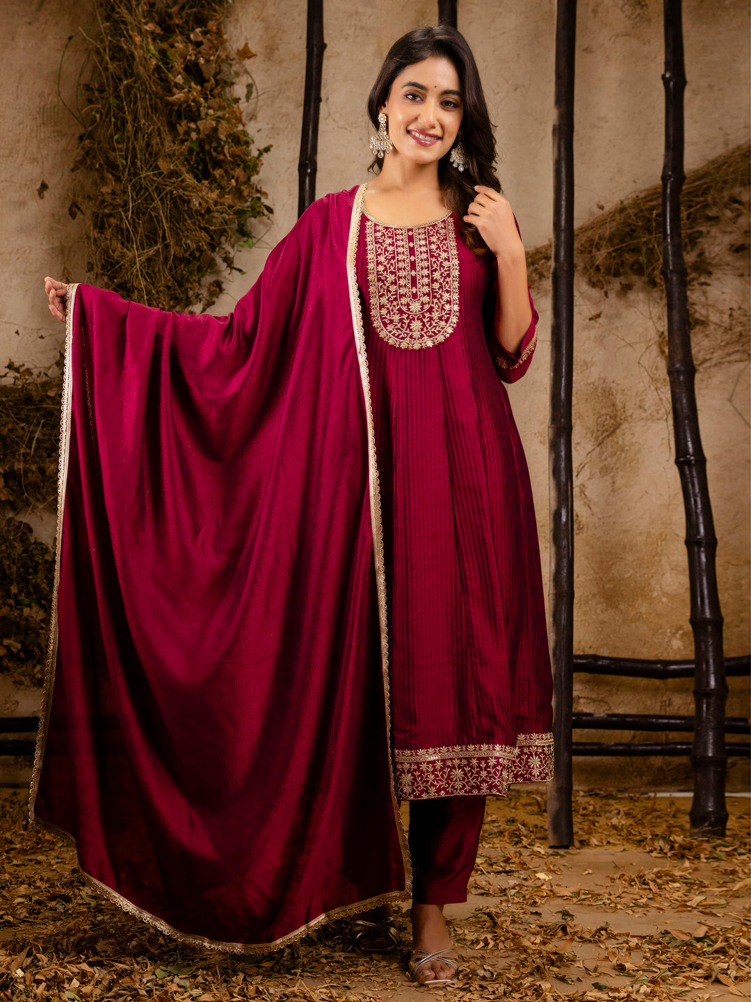 Midnight Bloom Silk Blend Anarkali Kurta Set