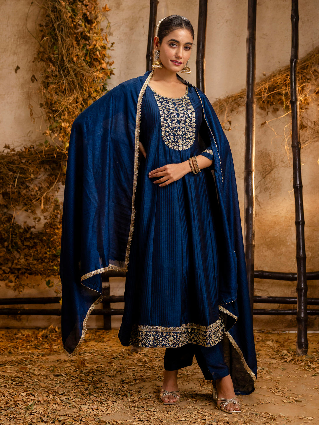 Midnight Bloom Silk Blend Anarkali Kurta Set