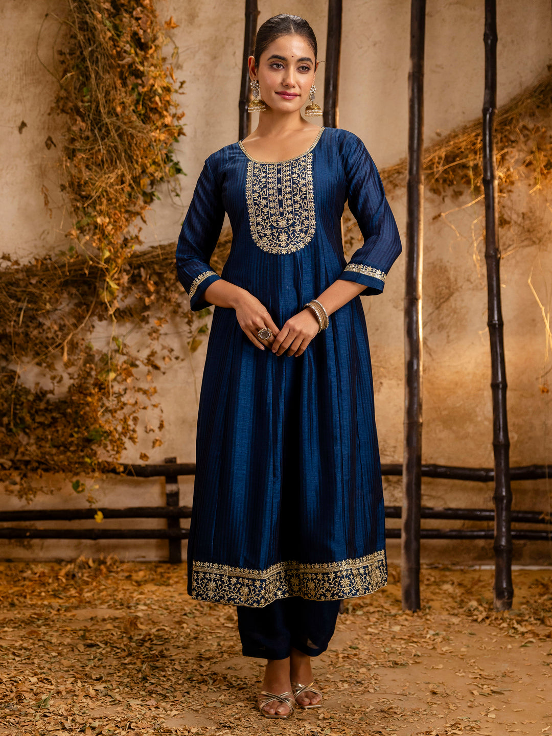Midnight Bloom Silk Blend Anarkali Kurta Set