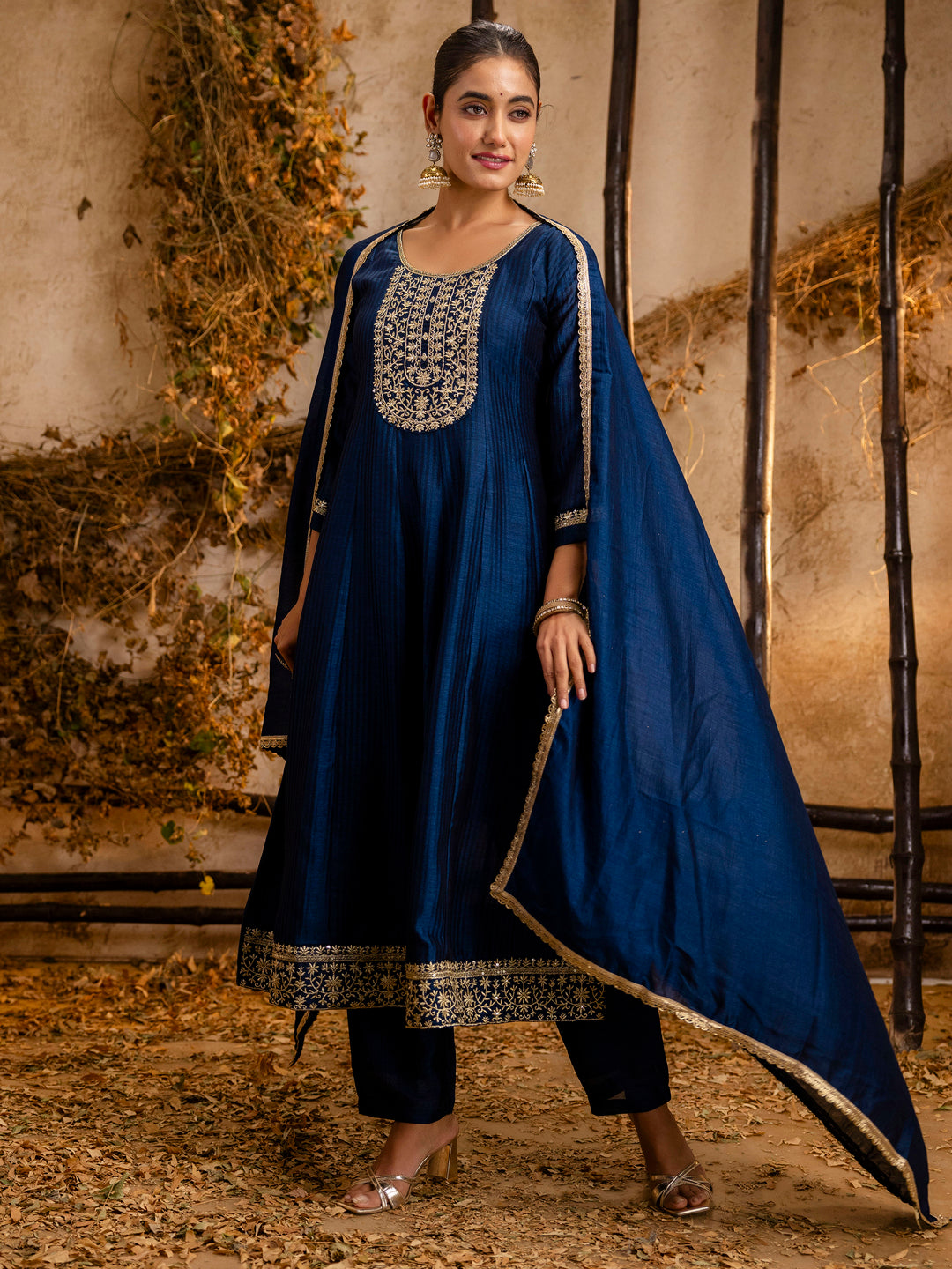 Midnight Bloom Silk Blend Anarkali Kurta Set