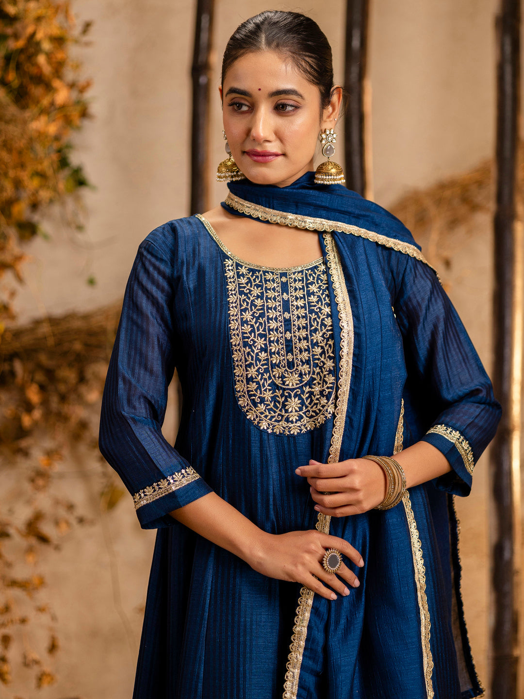 Midnight Bloom Silk Blend Anarkali Kurta Set
