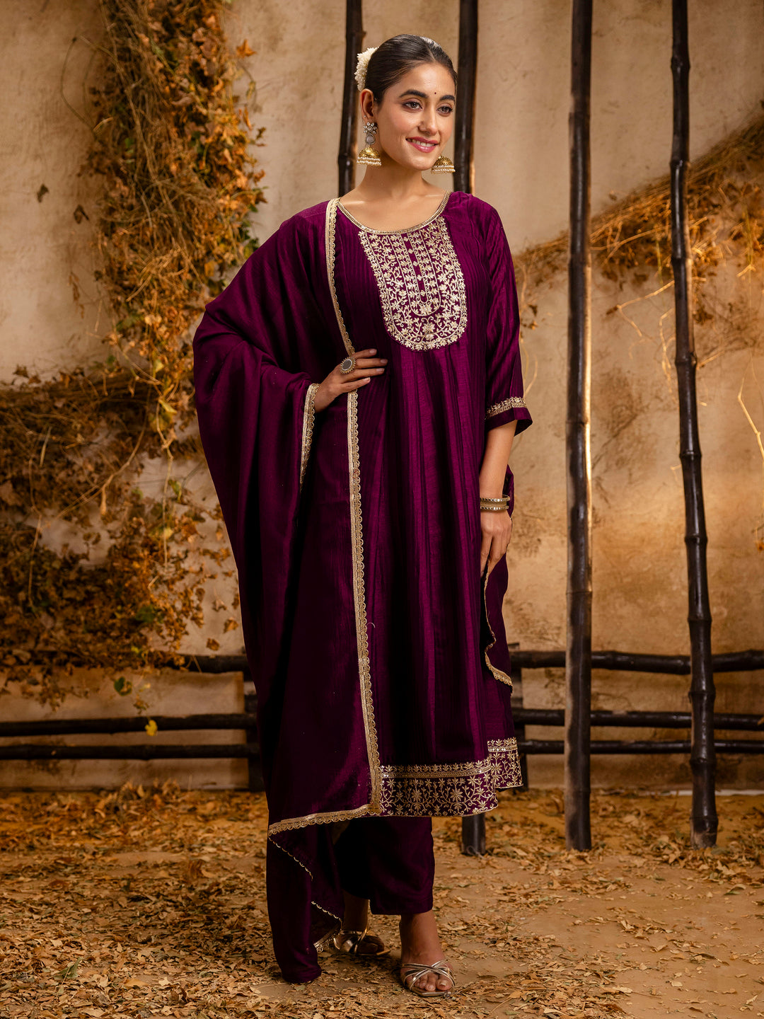 Midnight Bloom Silk Blend Anarkali Kurta Set
