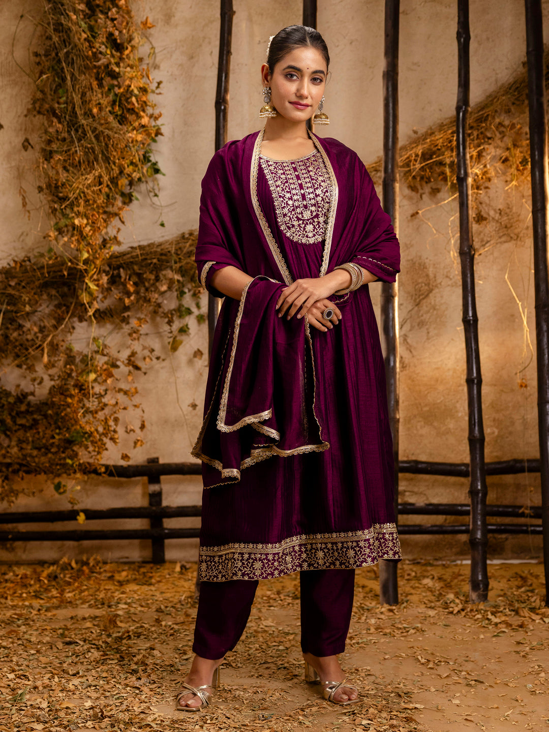Midnight Bloom Silk Blend Anarkali Kurta Set