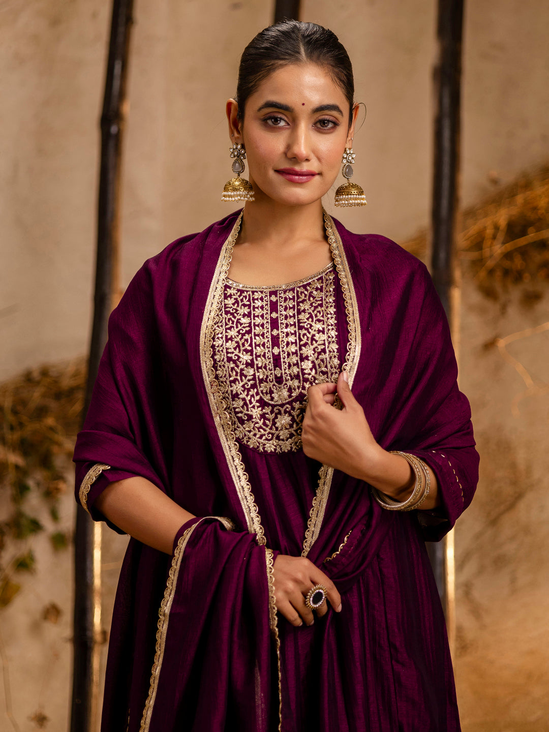 Midnight Bloom Silk Blend Anarkali Kurta Set