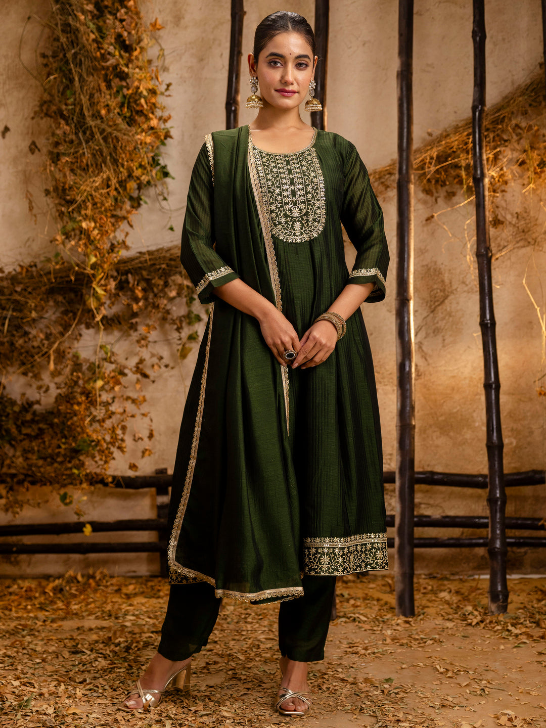 Midnight Bloom Silk Blend Anarkali Kurta Set