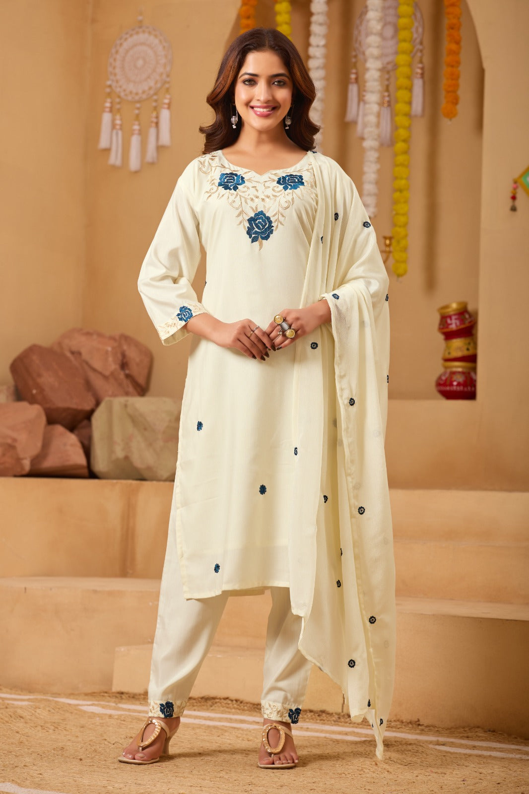 Cream Elegance Embroidered Salwar Set