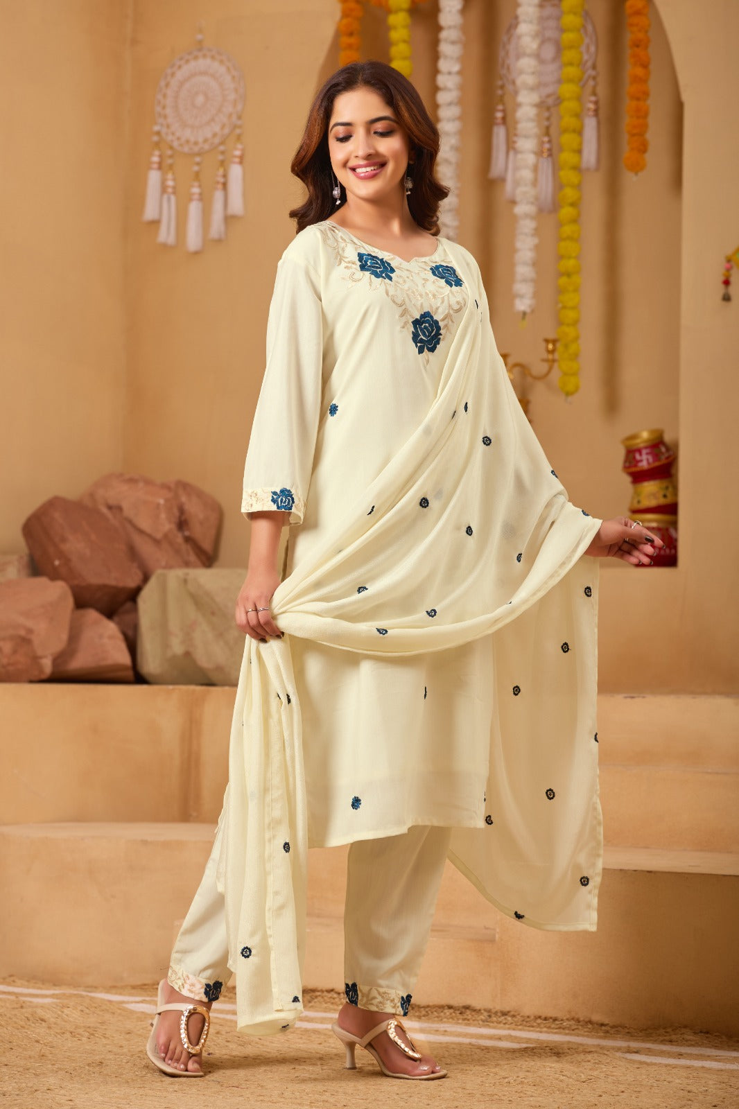 Cream Elegance Embroidered Salwar Set