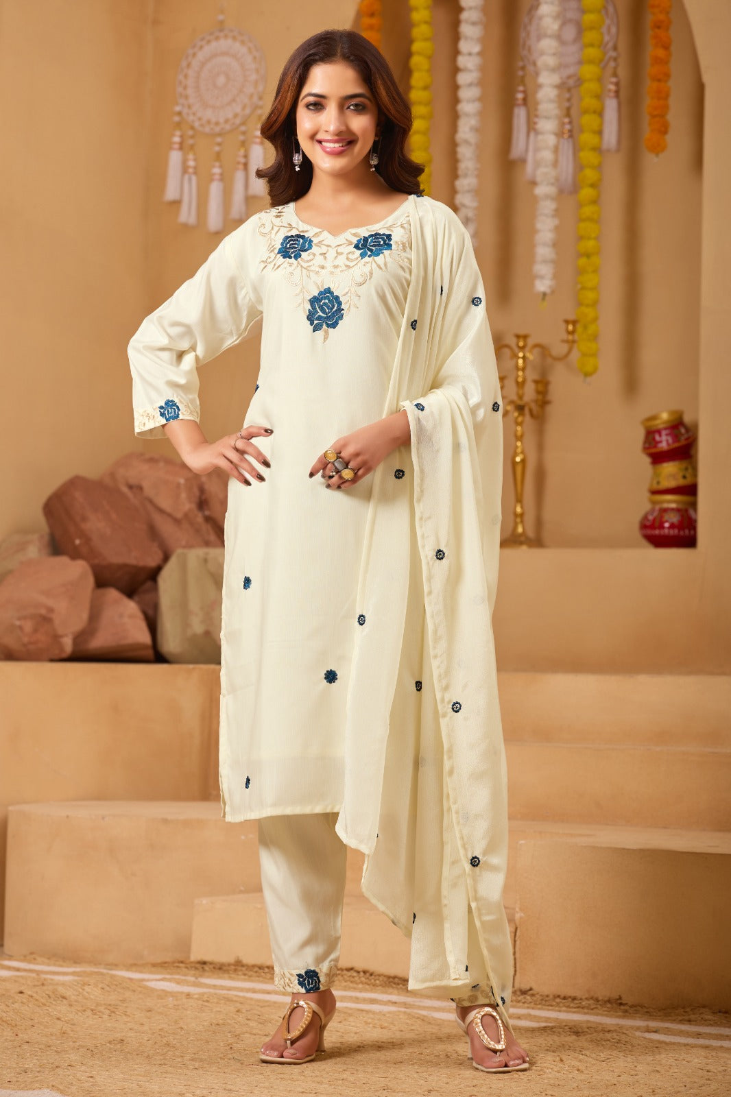 Cream Elegance Embroidered Salwar Set