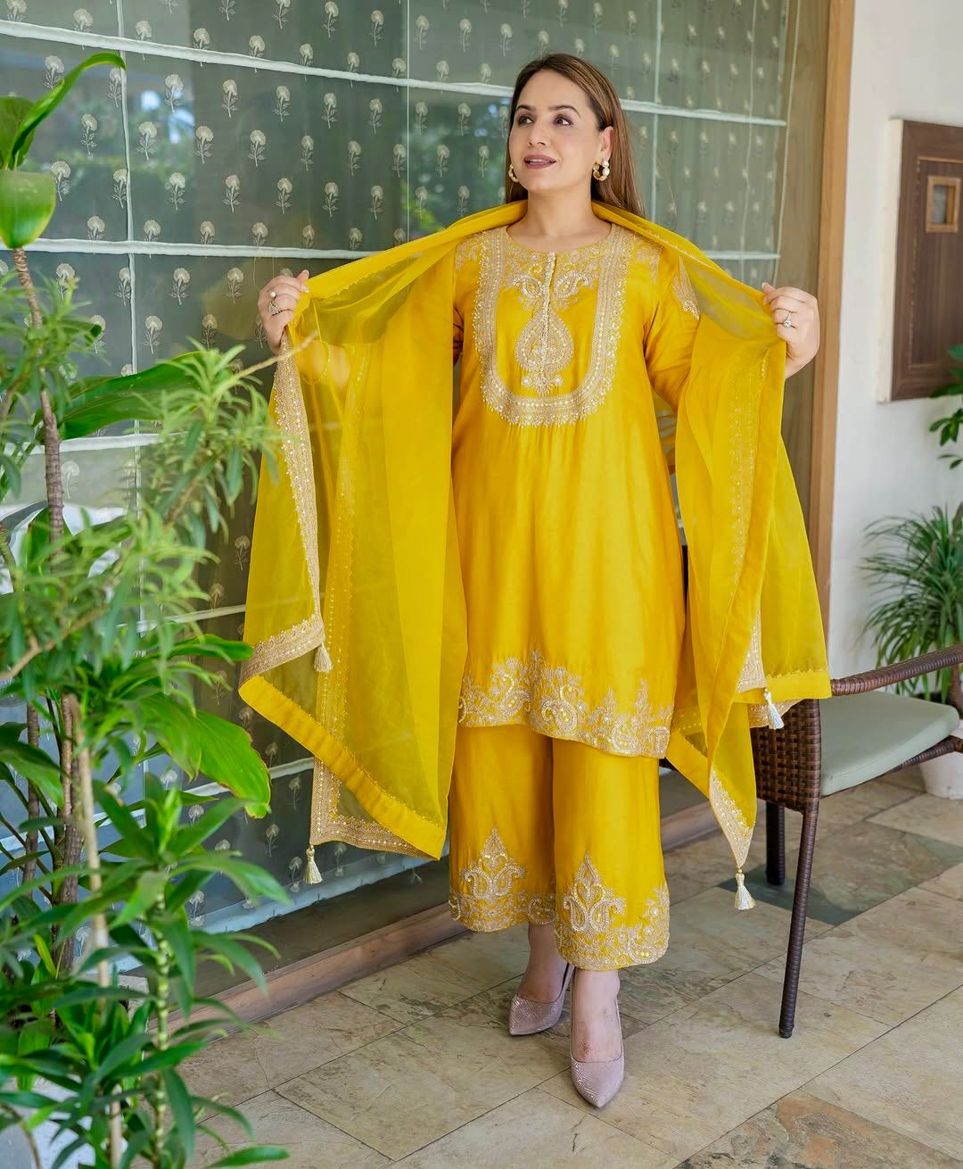 Festive Radiance Tailored Embroidered Outfit Set