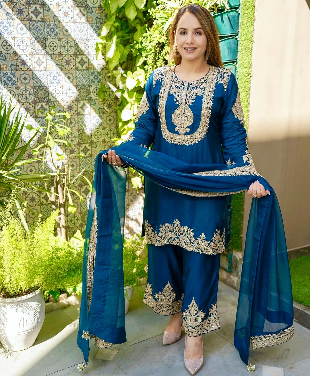 Festive Radiance Tailored Embroidered Outfit Set