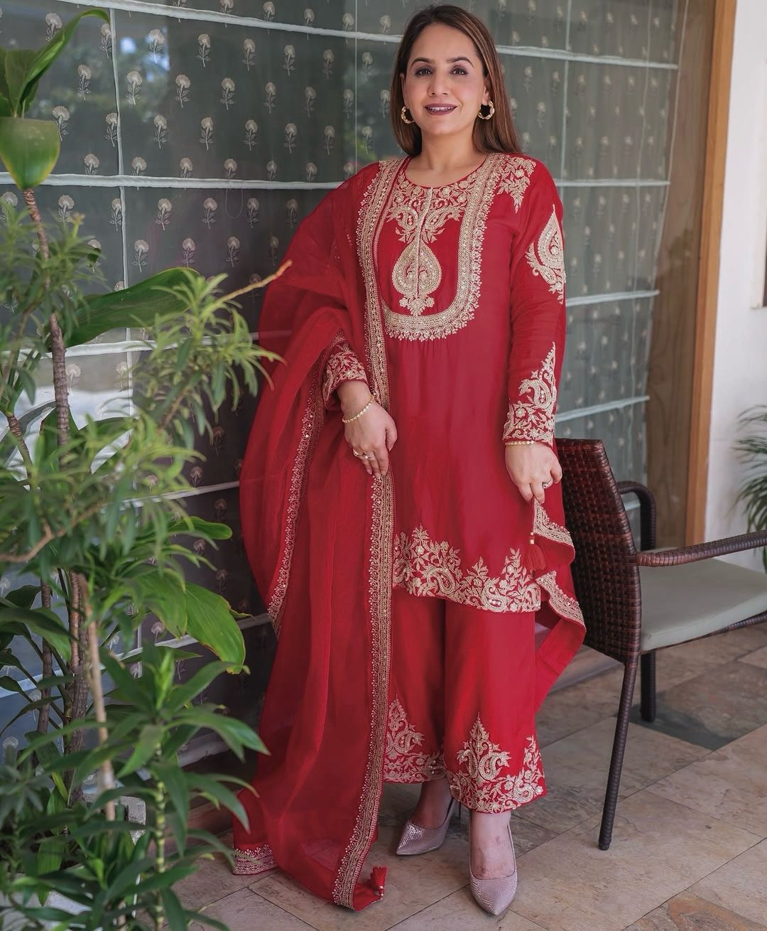 Festive Radiance Tailored Embroidered Outfit Set