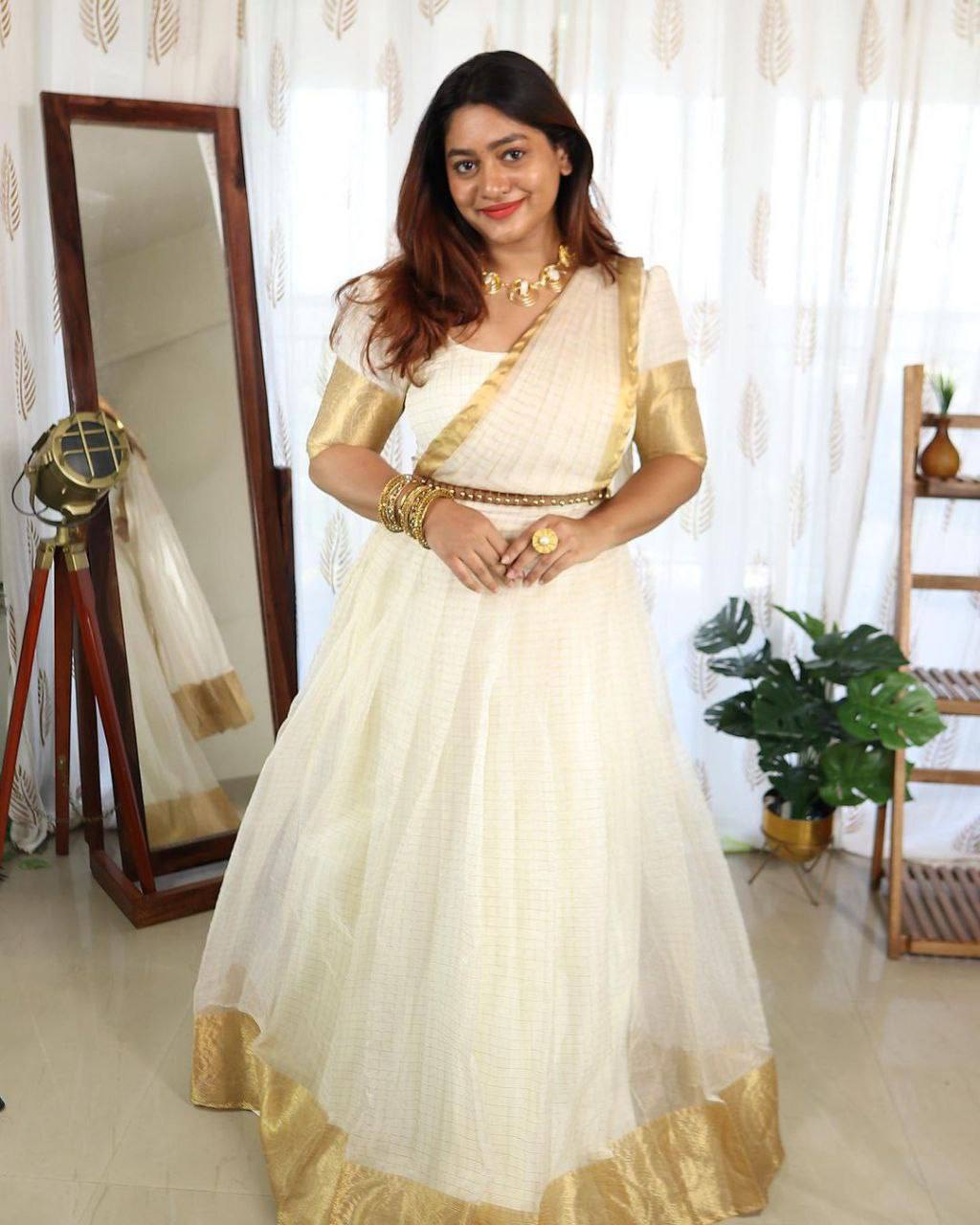 Special Organza Chex Lehenga Choli with Golden Jacquard work