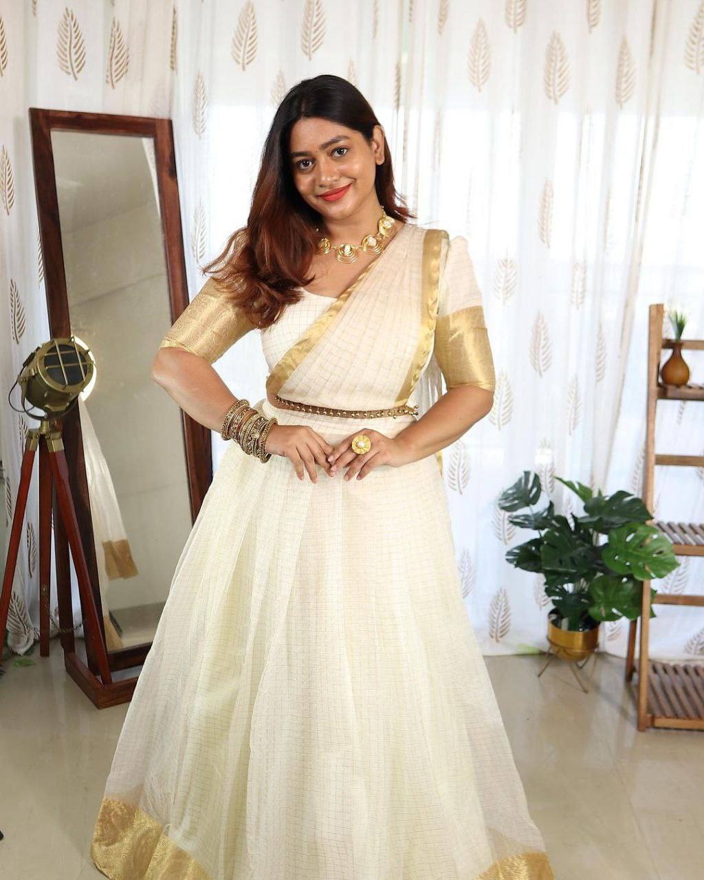 Special Organza Chex Lehenga Choli with Golden Jacquard work