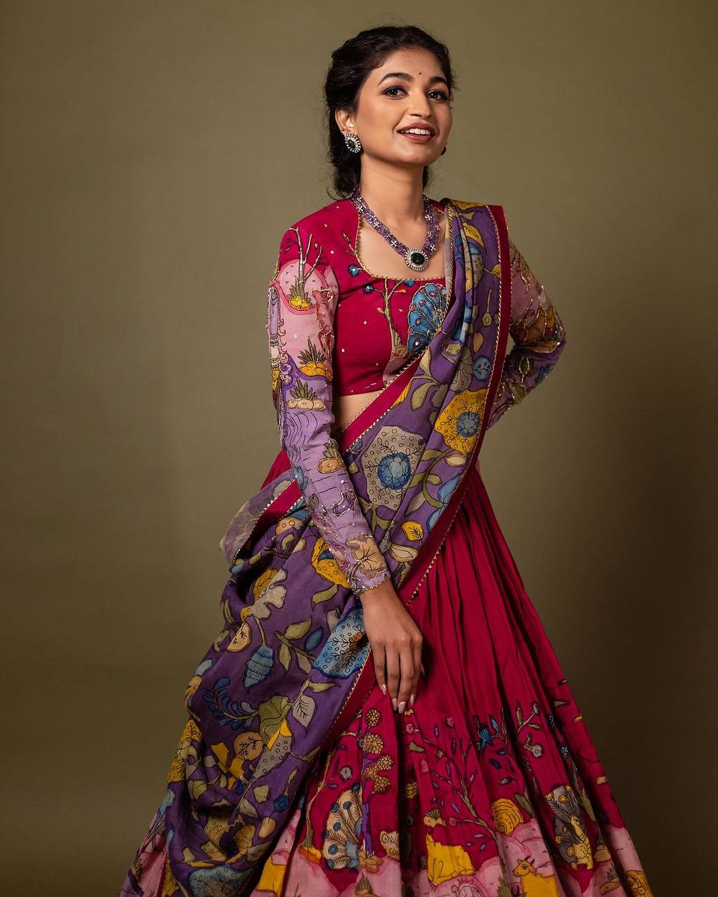 Plum Purple & Deep Wine Red Kalamkari Grace Lehenga Choli Set