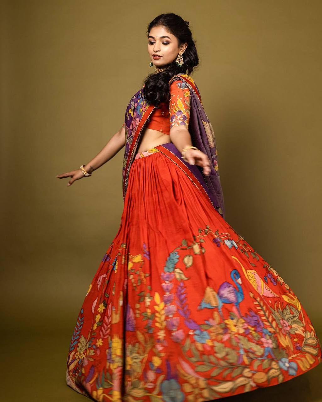 Crimson Red & Royal Purple Kalamkari Royale Lehenga Choli Set