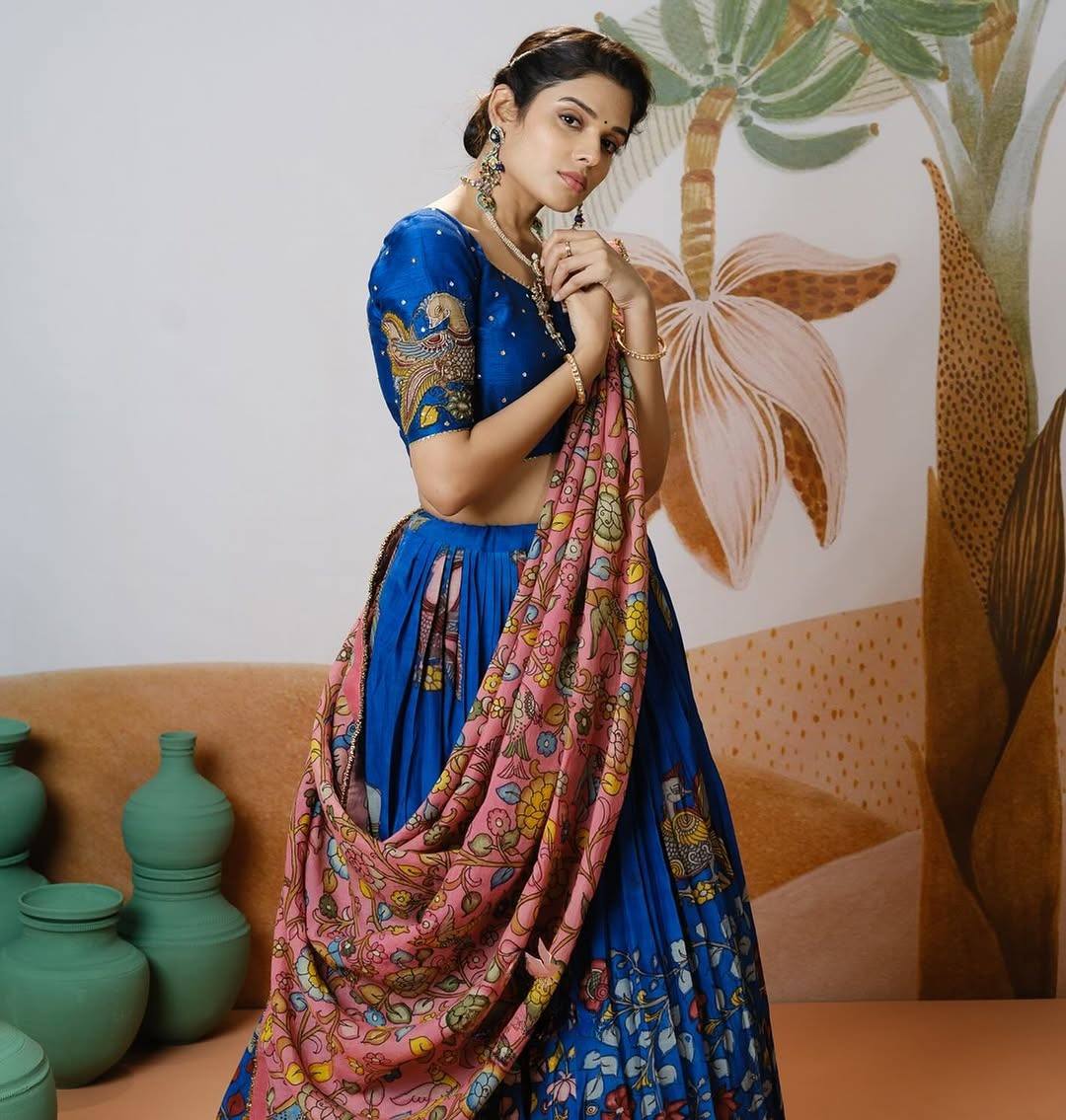 Royal Sapphire Blue Peacock Kalamkari Elegance Lehenga Choli Set