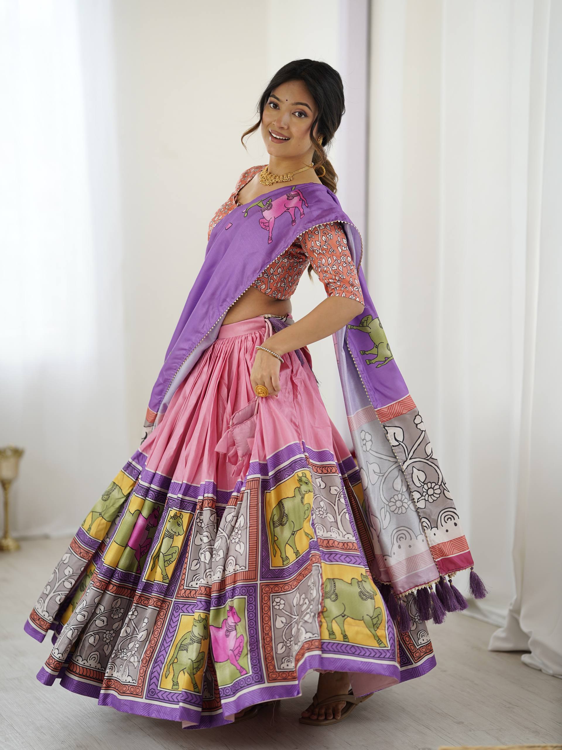 Blush Rose & Lilac Charm Handcrafted Folk Art Tussar Silk Lehenga Choli Set