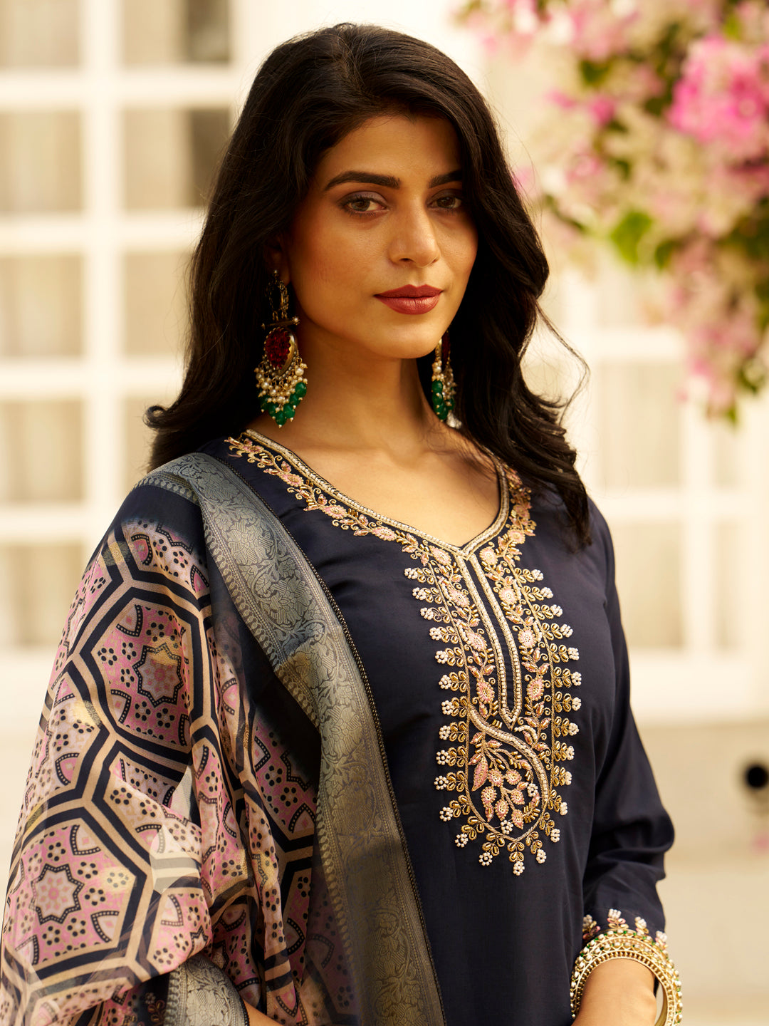 Embroidered Silk Blend Women Kurta Sets With Dupatta Straight Suits