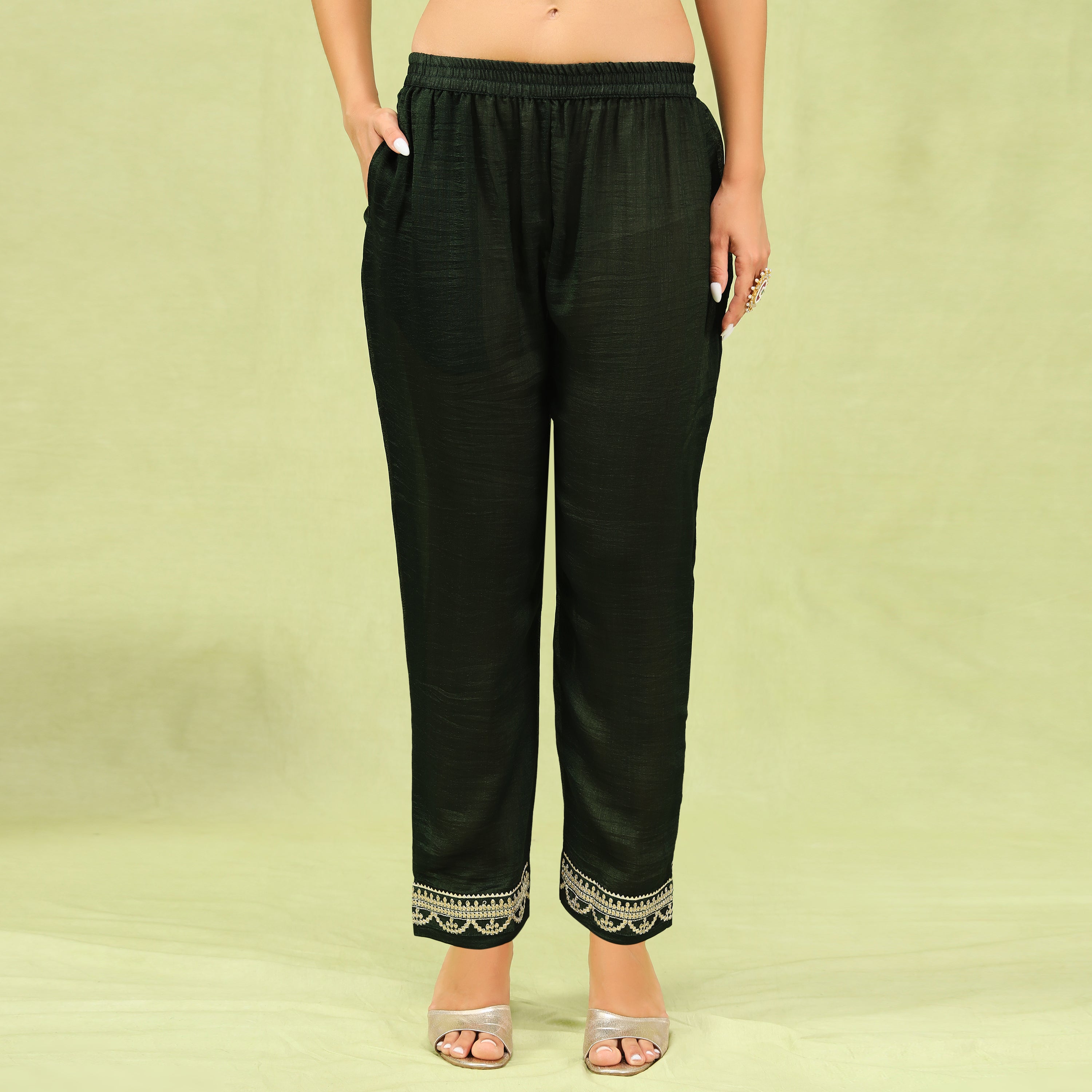 Embroidered Silk Straight Kurta With Trousers & Dupatta