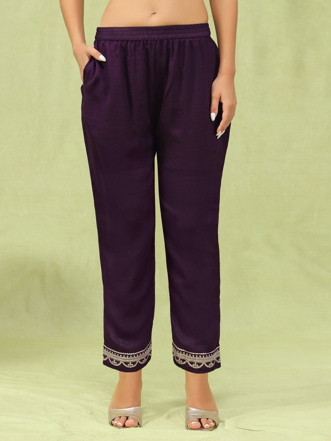 Embroidered Silk Straight Kurta With Trousers & Dupatta