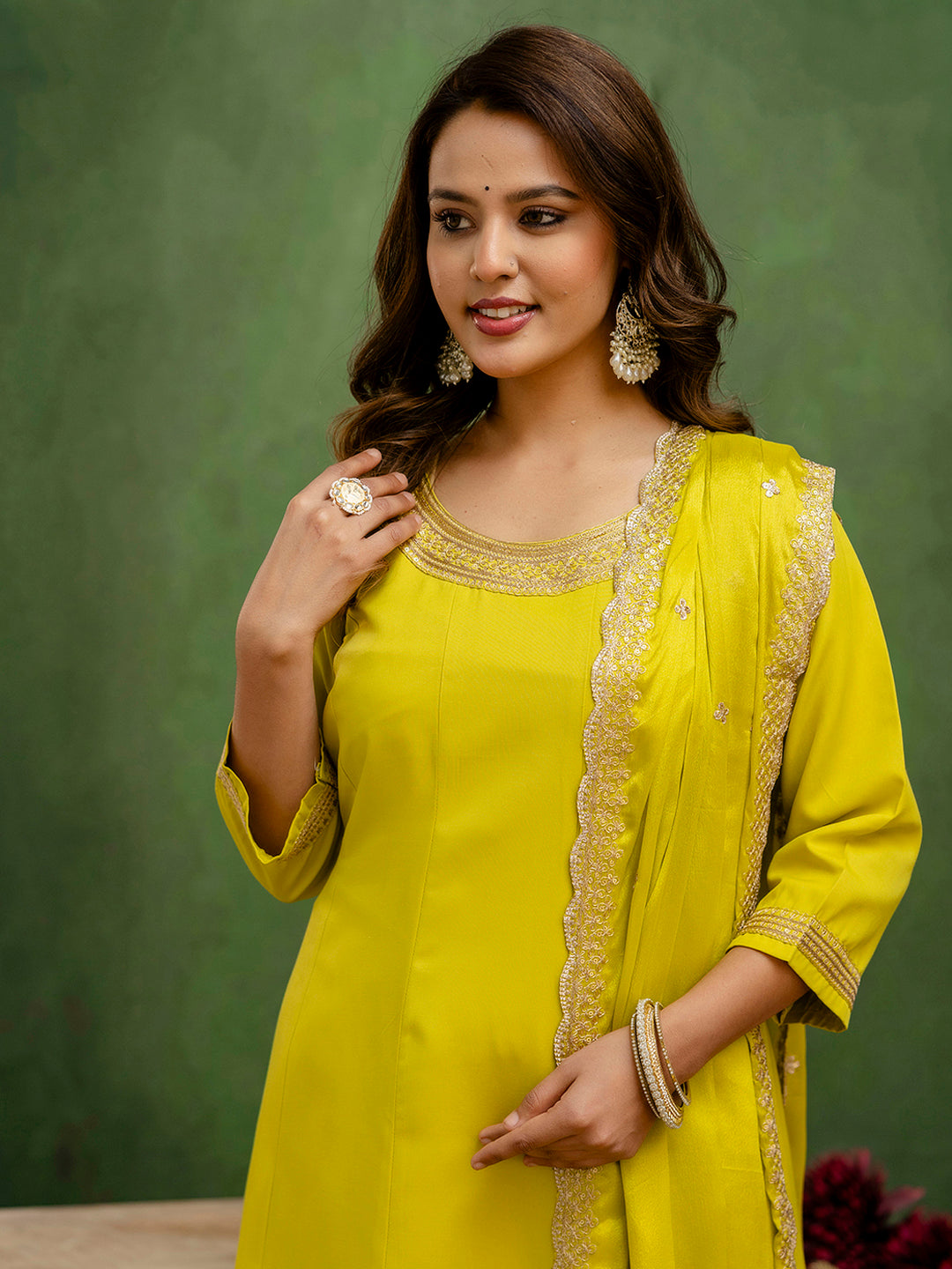 Women Anarkali Kurta and Pant Dupatta Sets Viscose Rayon Fabrics with Embroidery