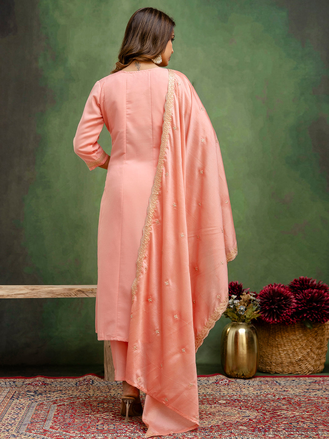 Women Anarkali Kurta and Pant Dupatta Sets Viscose Rayon Fabrics with Embroidery