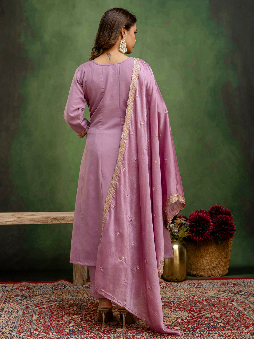 Women Anarkali Kurta and Pant Dupatta Sets Viscose Rayon Fabrics with Embroidery