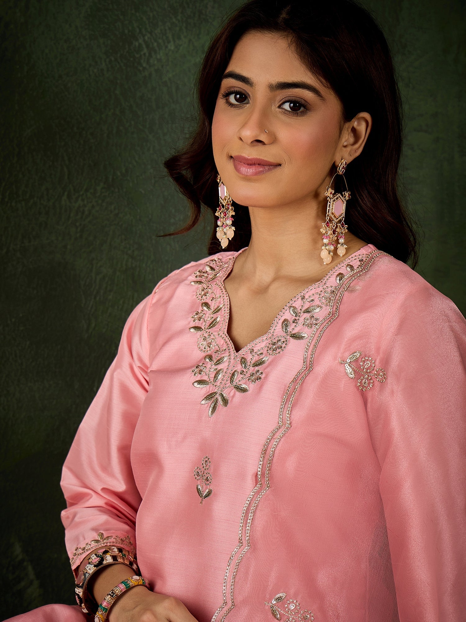 Women Floral Yoke Design Kurta with Trouser & Dupatta