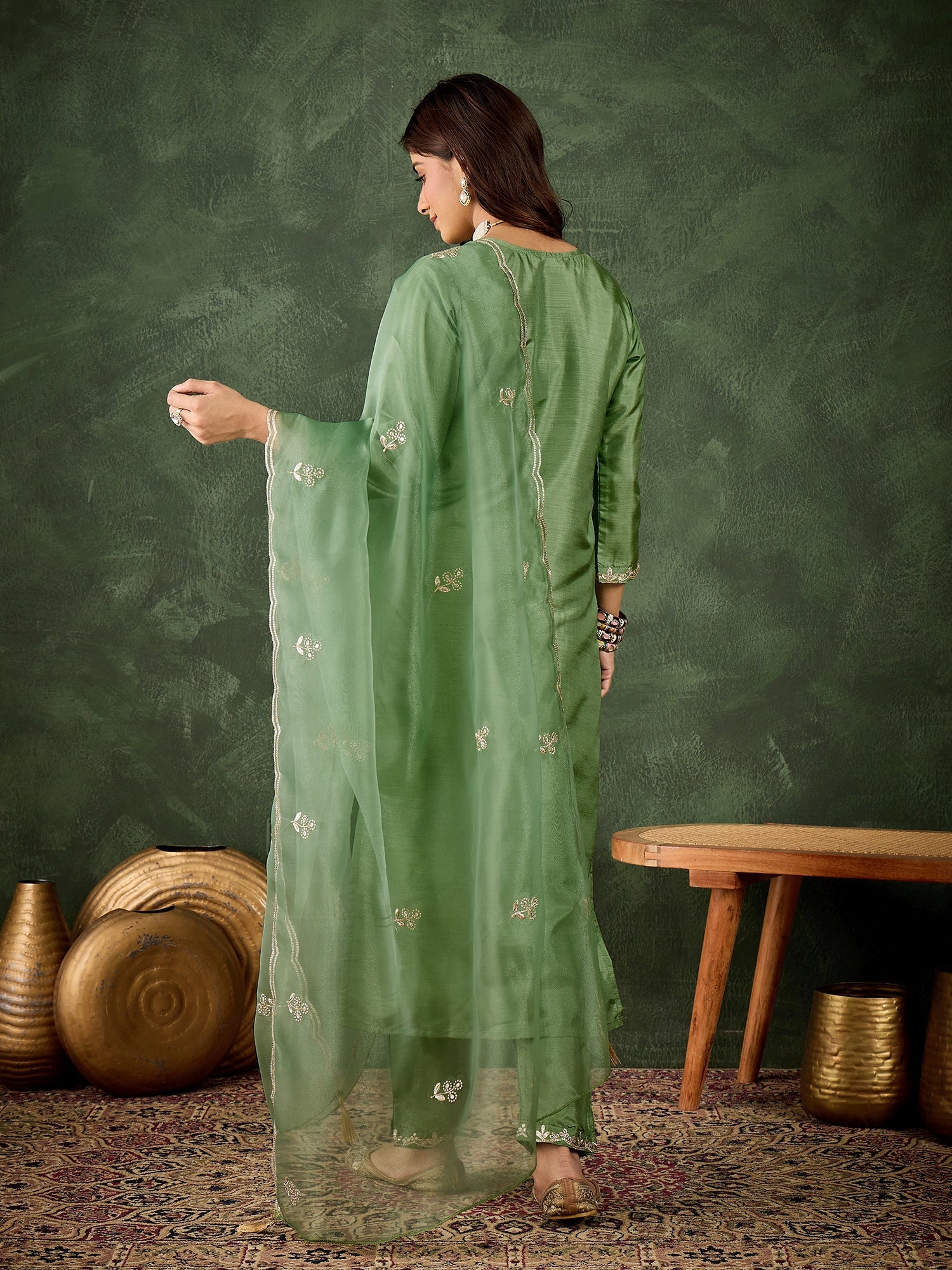 Women Floral Yoke Design Kurta with Trouser & Dupatta