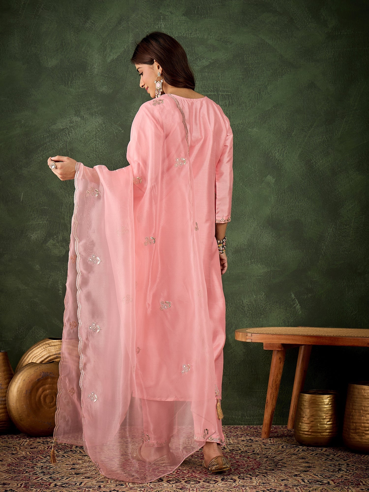 Women Floral Yoke Design Kurta with Trouser & Dupatta