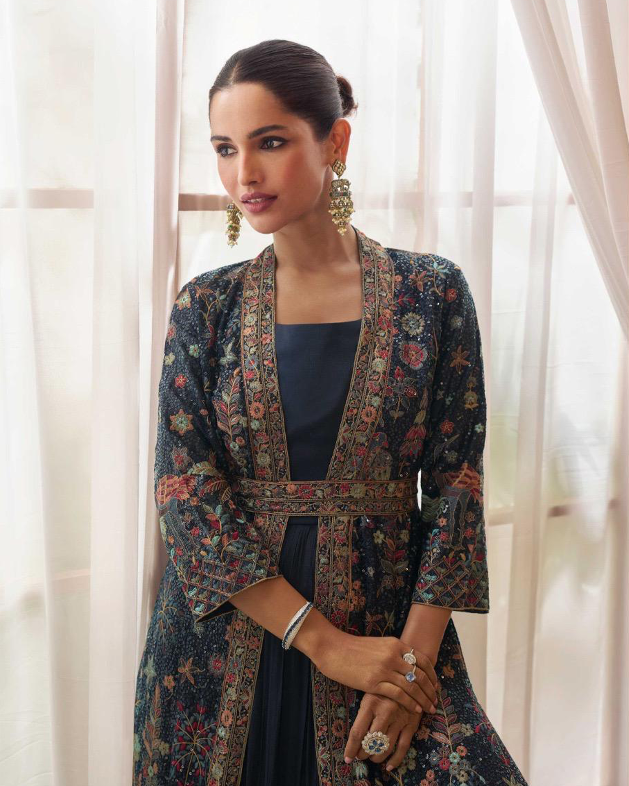 Navy Enchanté Embroidered Jacket Anarkali