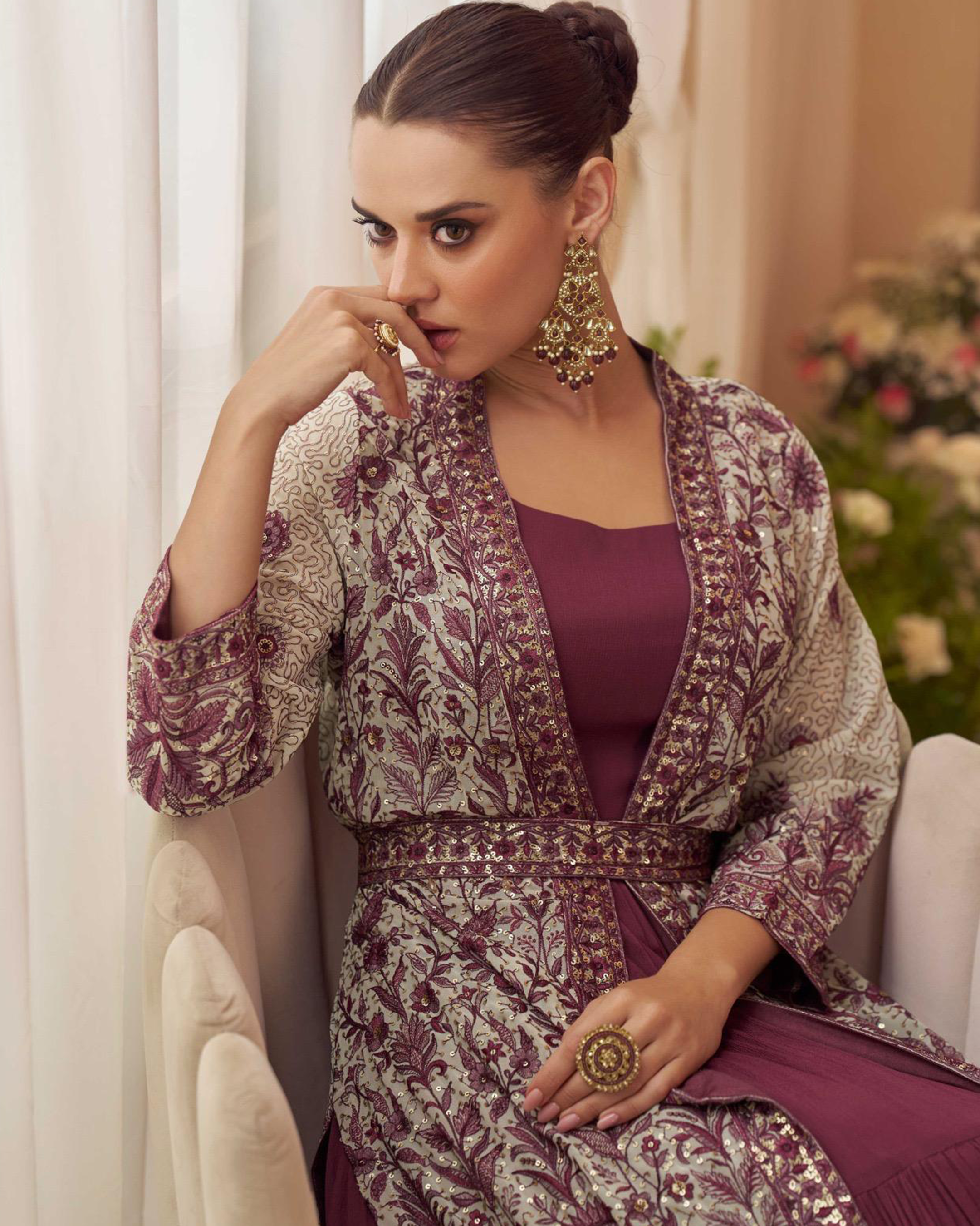 Plum Royale Embroidered Anarkali Style Gown