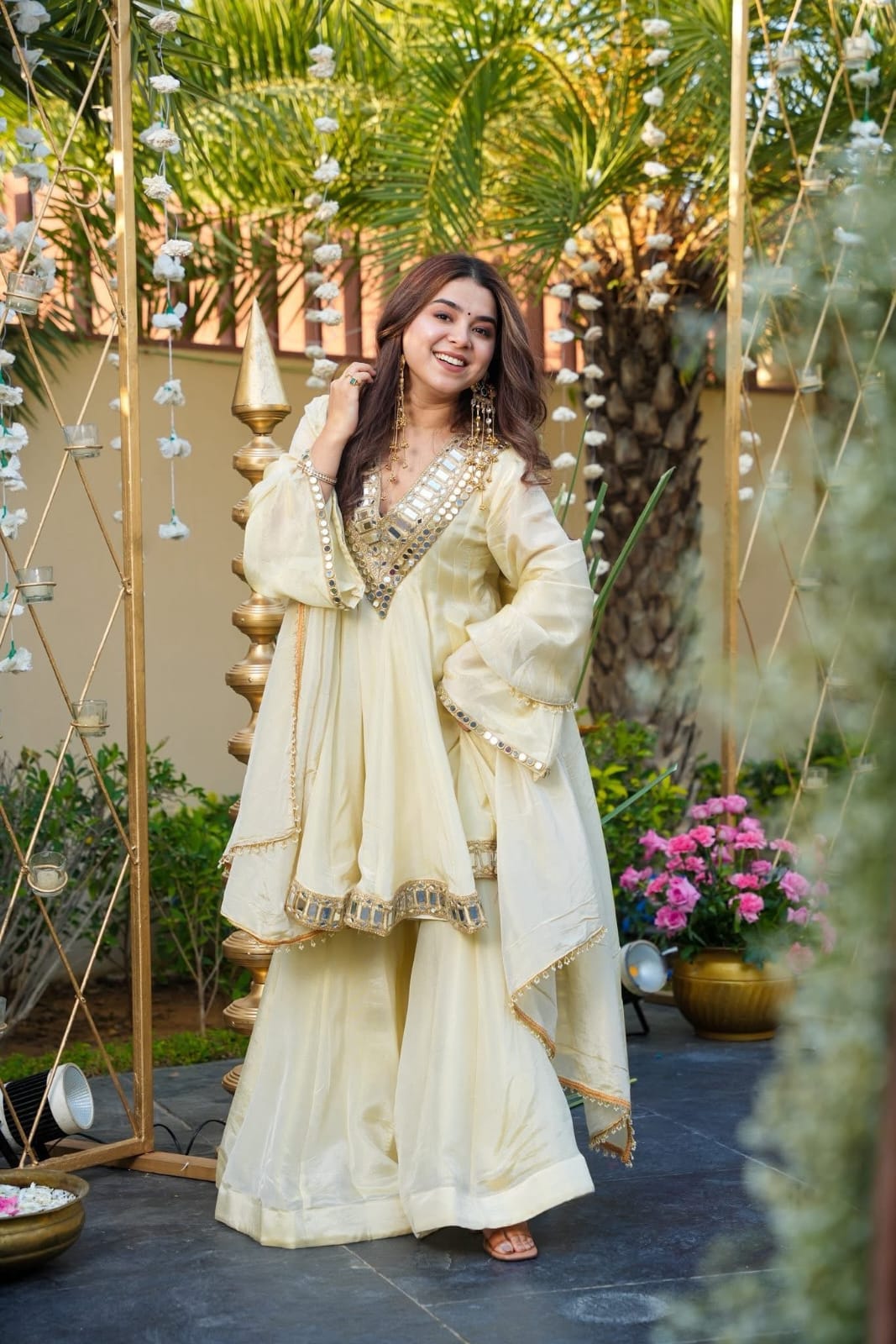 Instagram's Most Viral Super Hit AliyaCut KEDIYA Style Real Mirror Work Plazzo Set