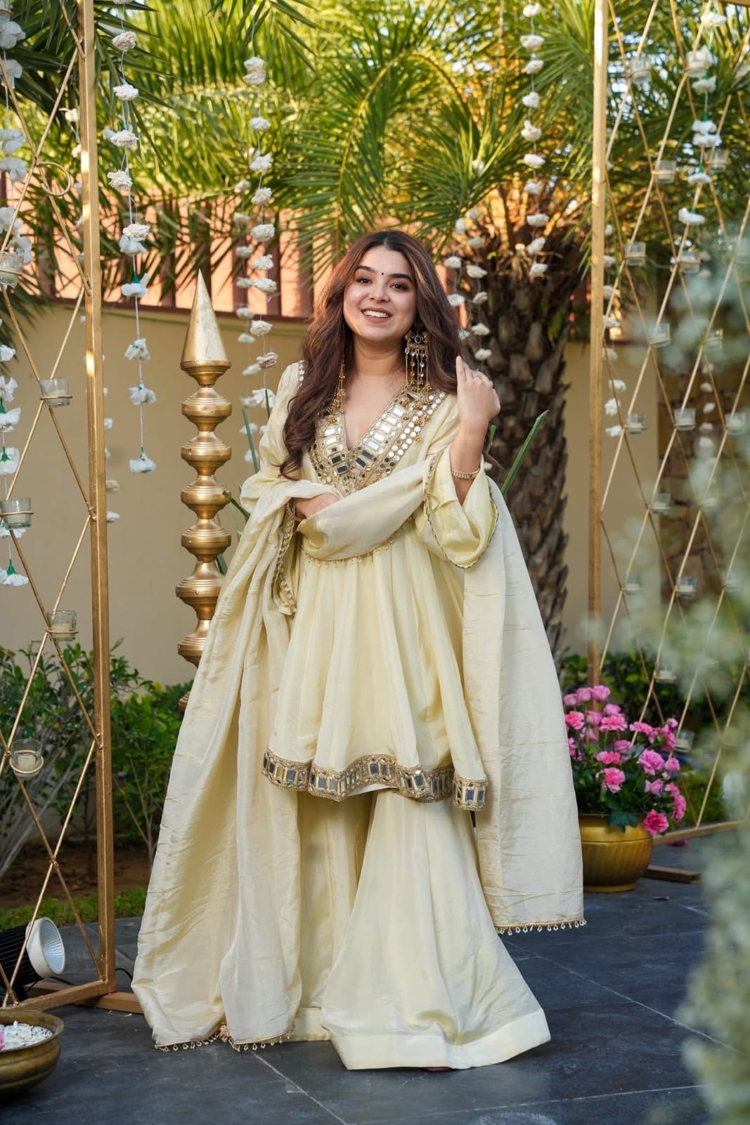 Instagram's Most Viral Super Hit AliyaCut KEDIYA Style Real Mirror Work Plazzo Set