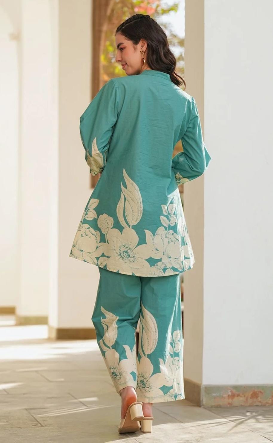 Women's Teal Printed Cotton Co-Ord Set