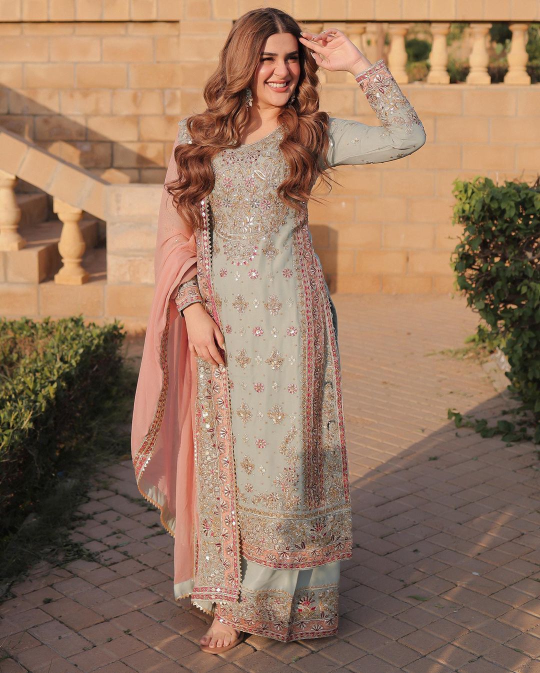 Blush Mint Radiance Embroidered Sharara Set