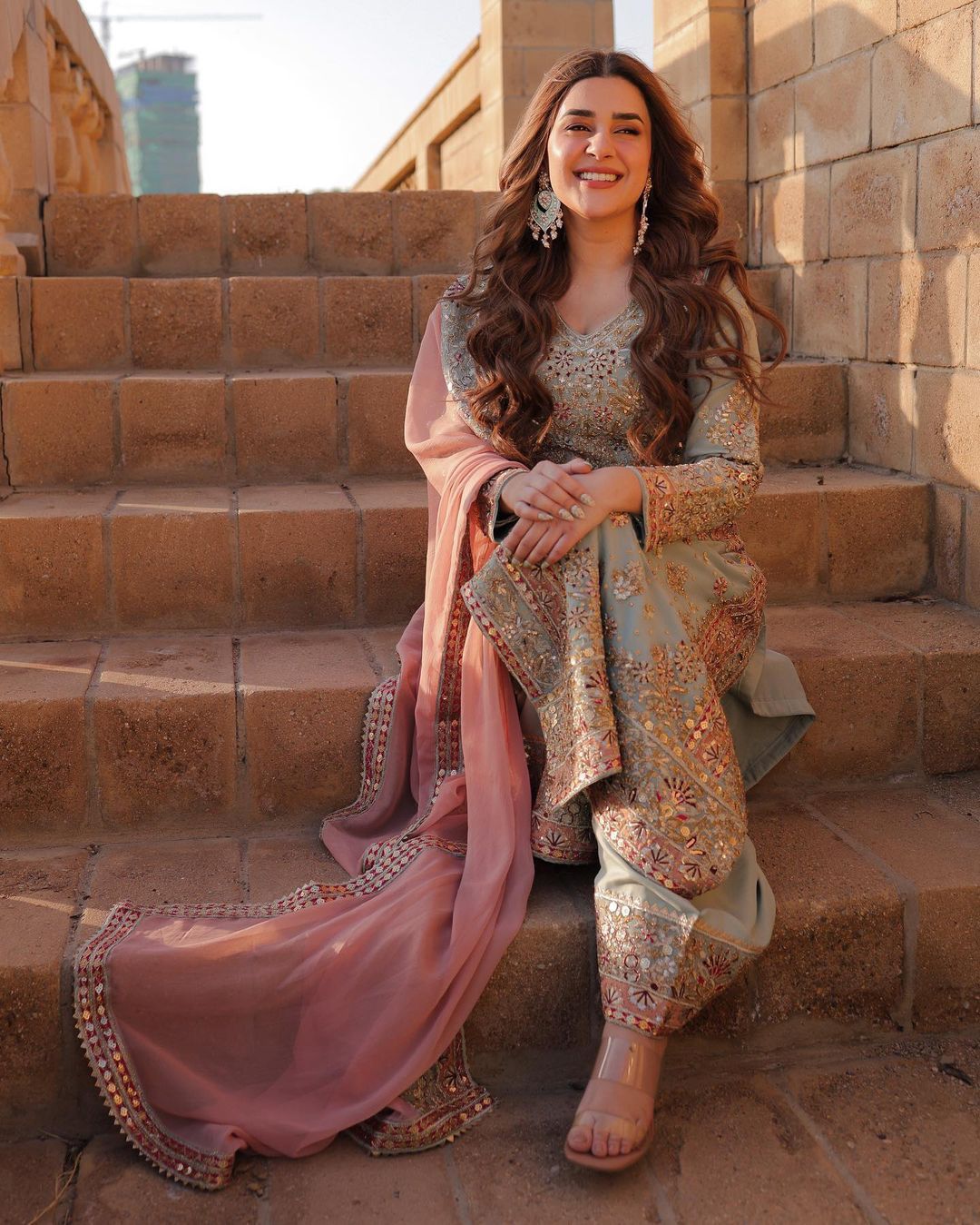 Blush Mint Radiance Embroidered Sharara Set