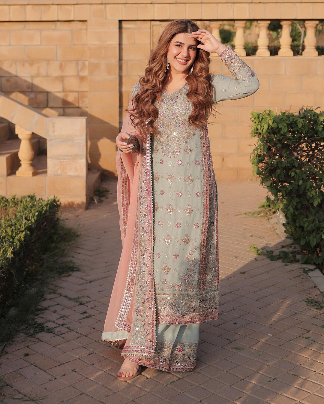 Blush Mint Radiance Embroidered Sharara Set