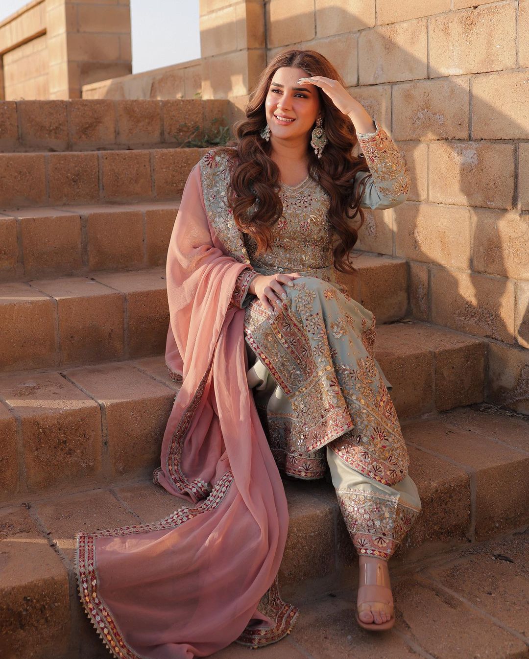 Blush Mint Radiance Embroidered Sharara Set