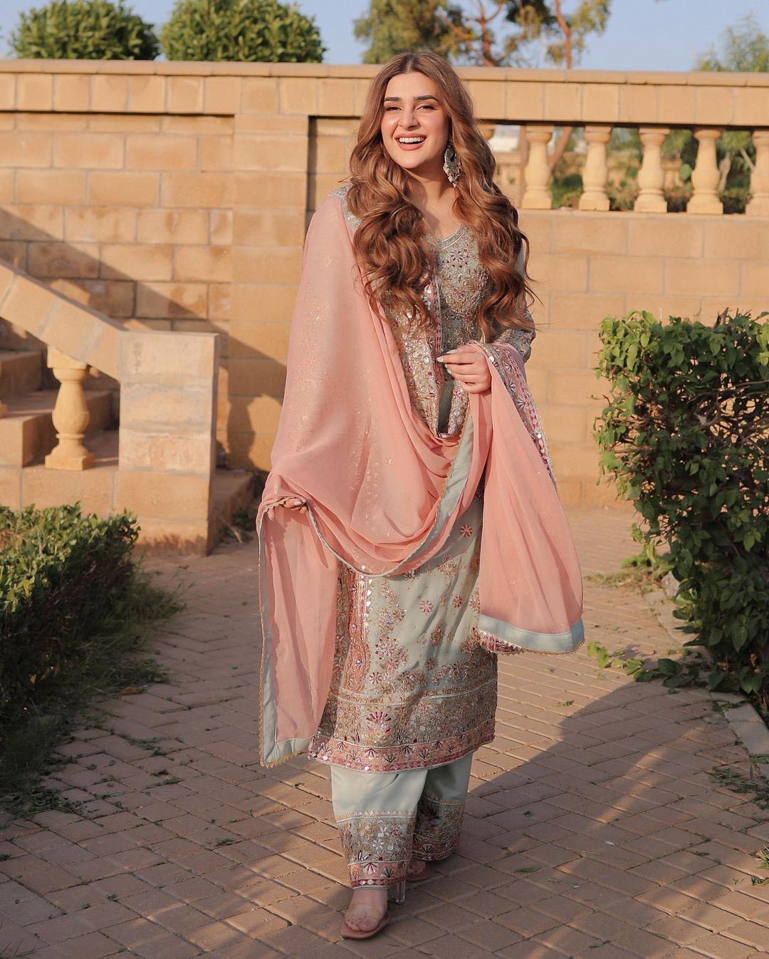 Blush Mint Radiance Embroidered Sharara Set