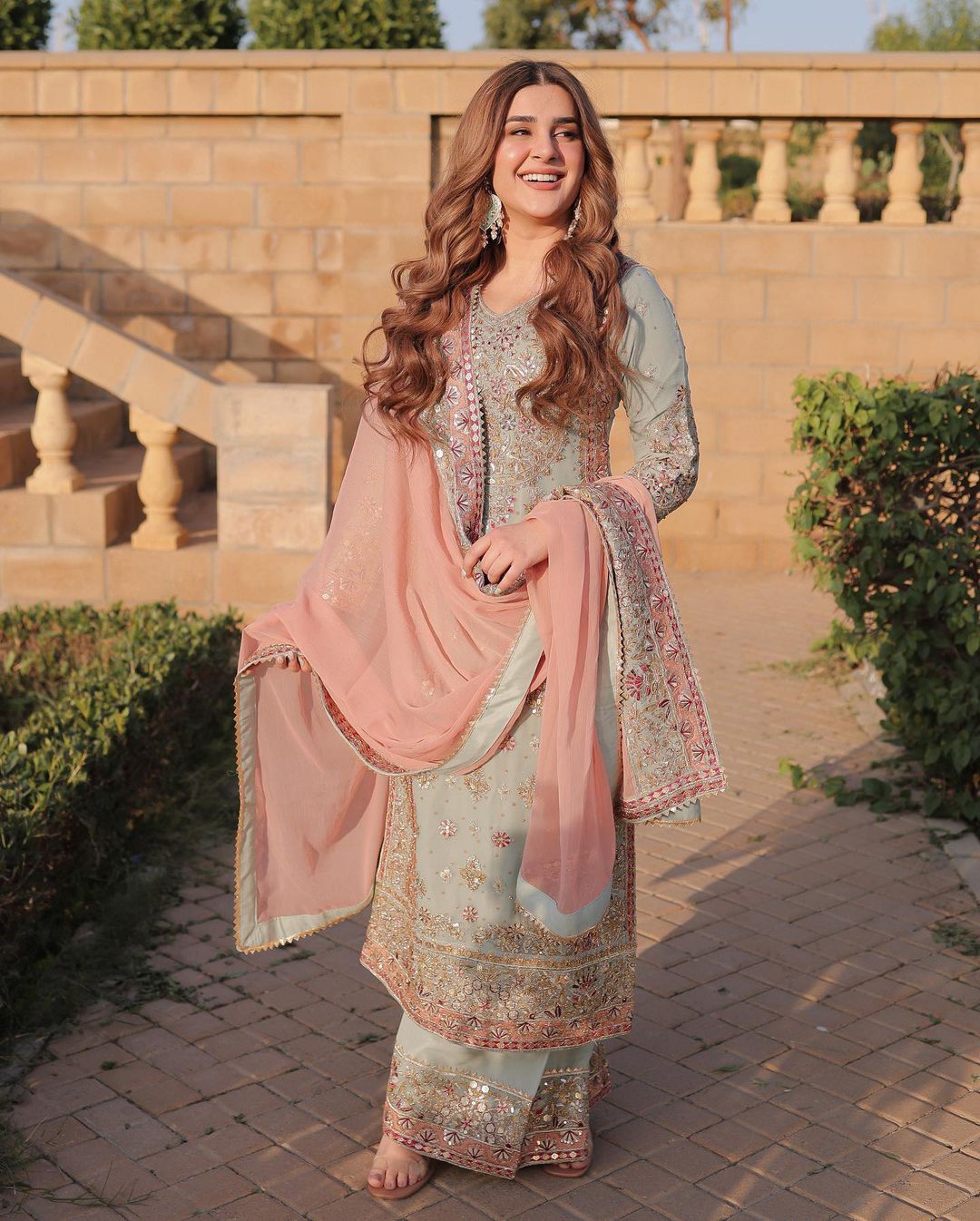 Blush Mint Radiance Embroidered Sharara Set