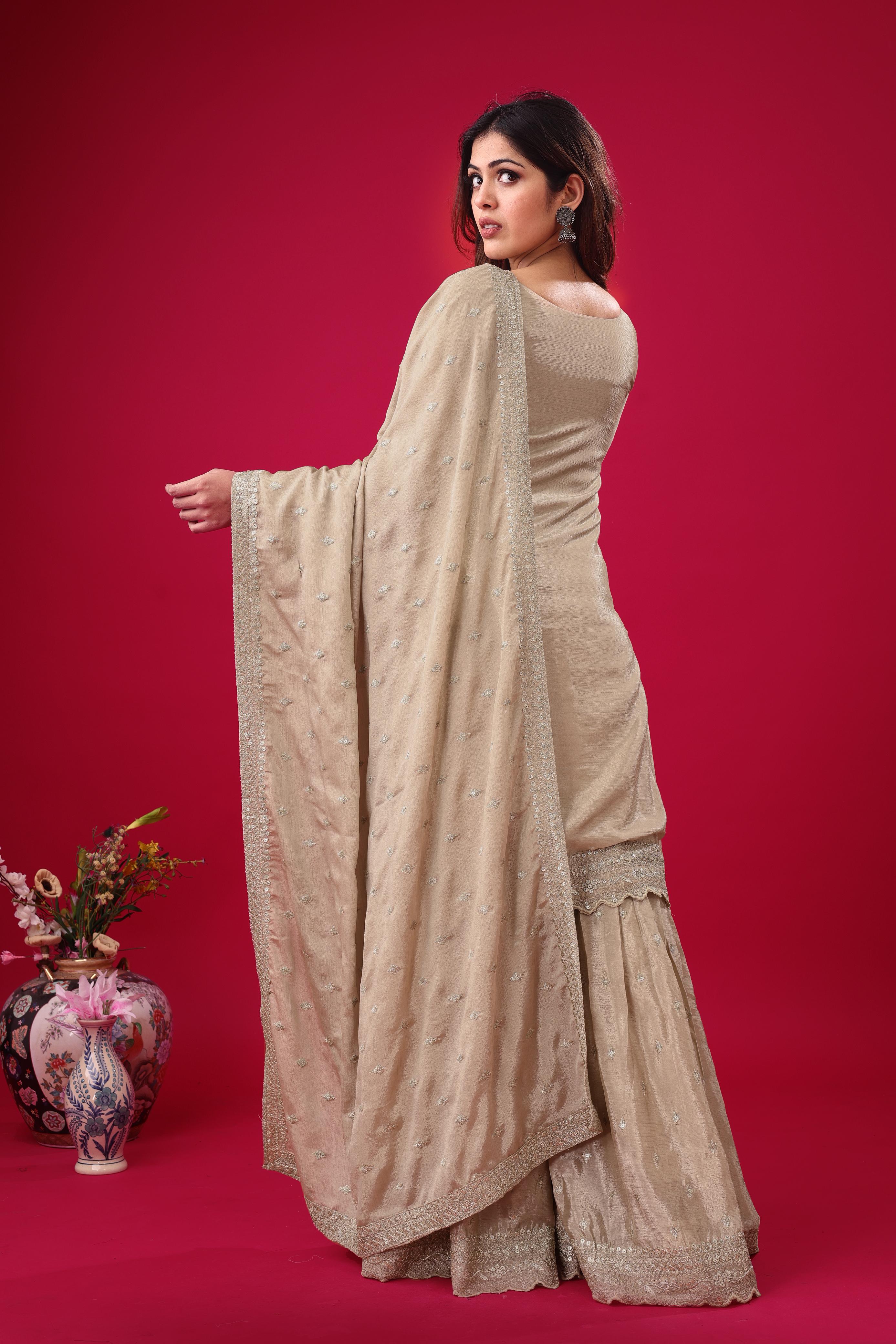 Golden Mist Luxe Chinon Silk Sharara Set