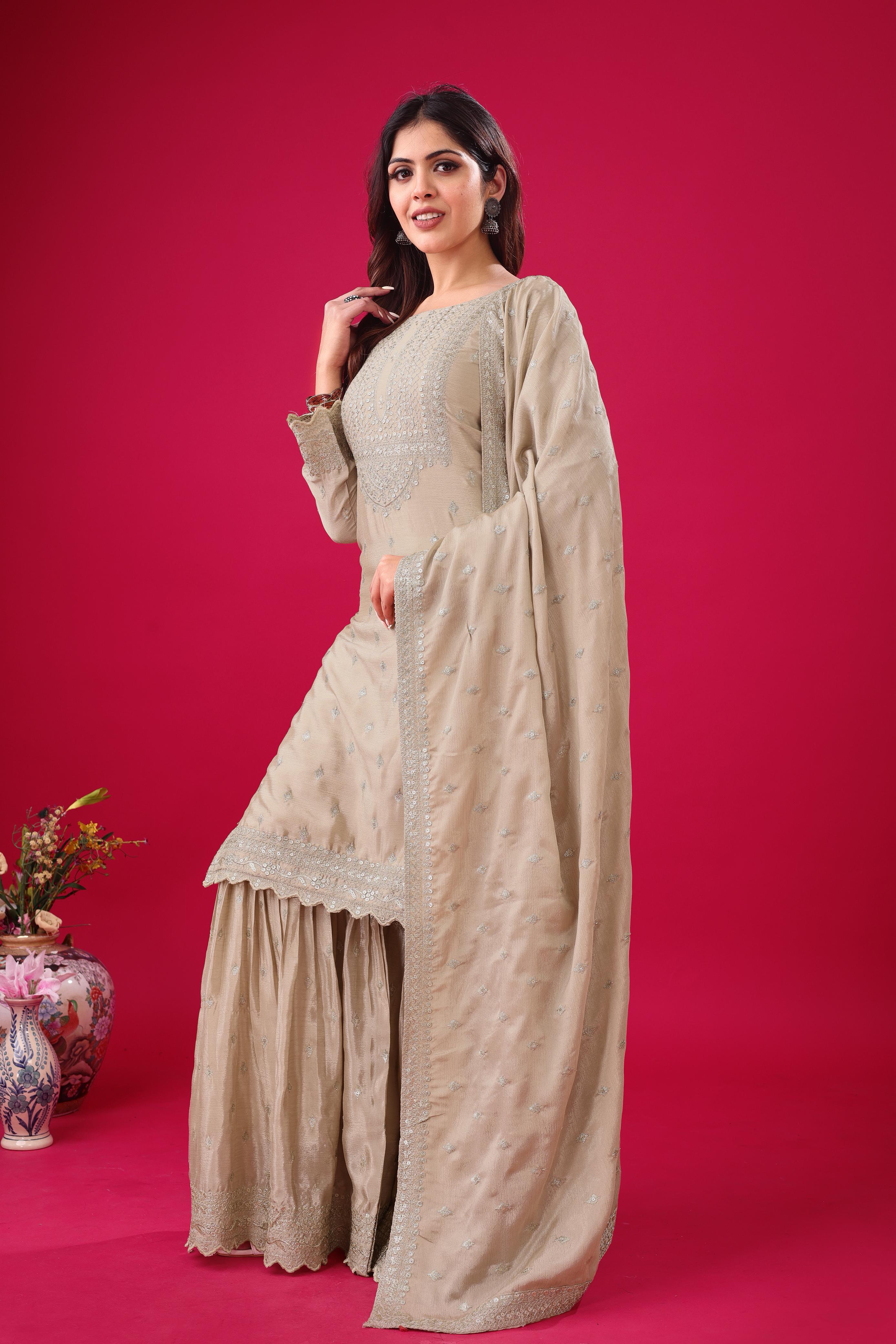 Golden Mist Luxe Chinon Silk Sharara Set