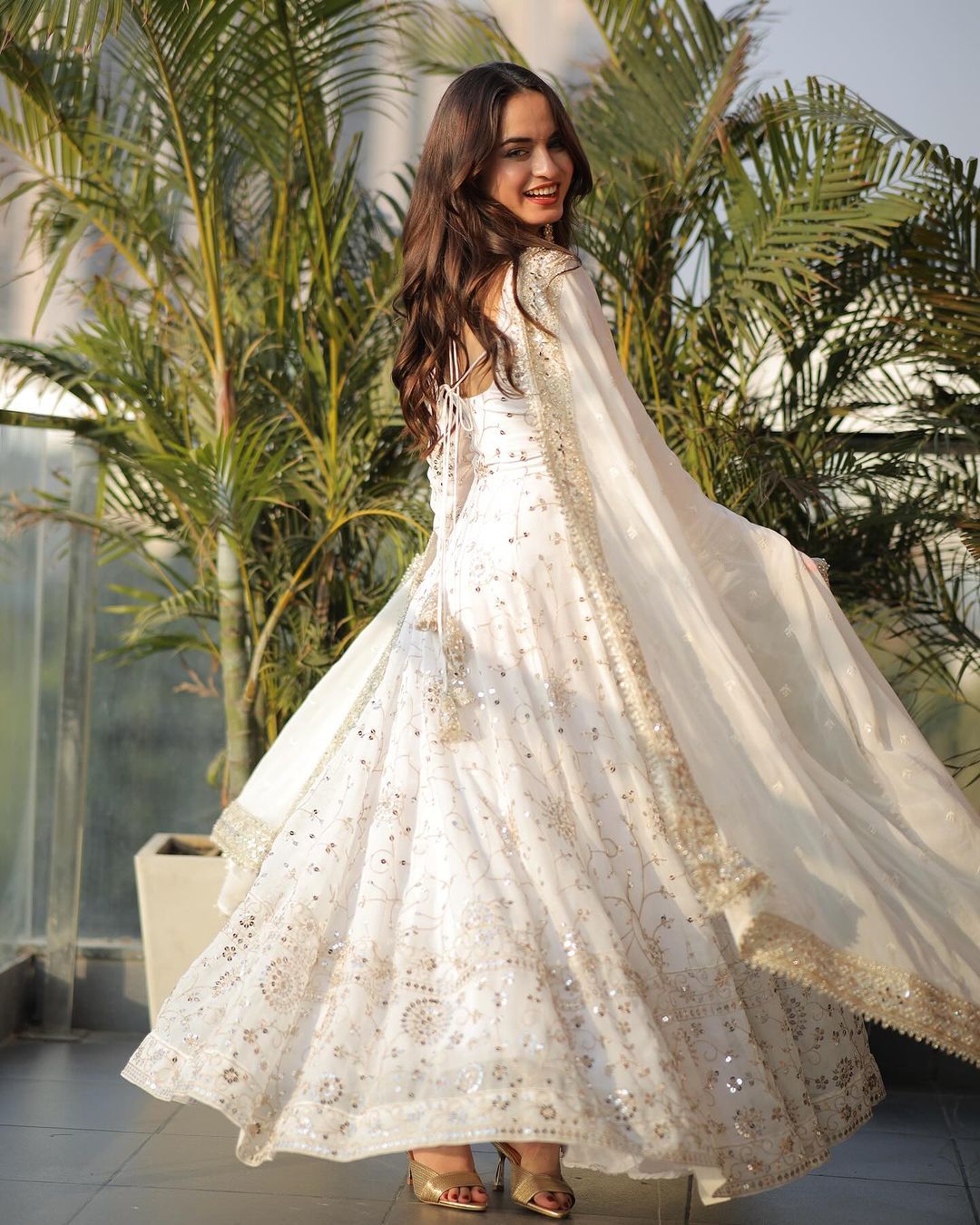 Eternal Ivory MirrorGlow Anarkali Gown Set