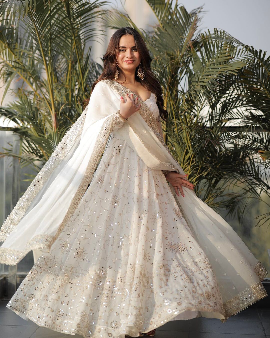 Eternal Ivory MirrorGlow Anarkali Gown Set