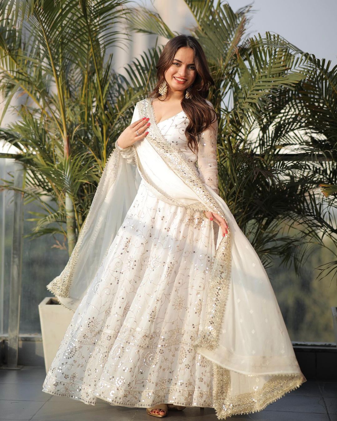 Eternal Ivory MirrorGlow Anarkali Gown Set
