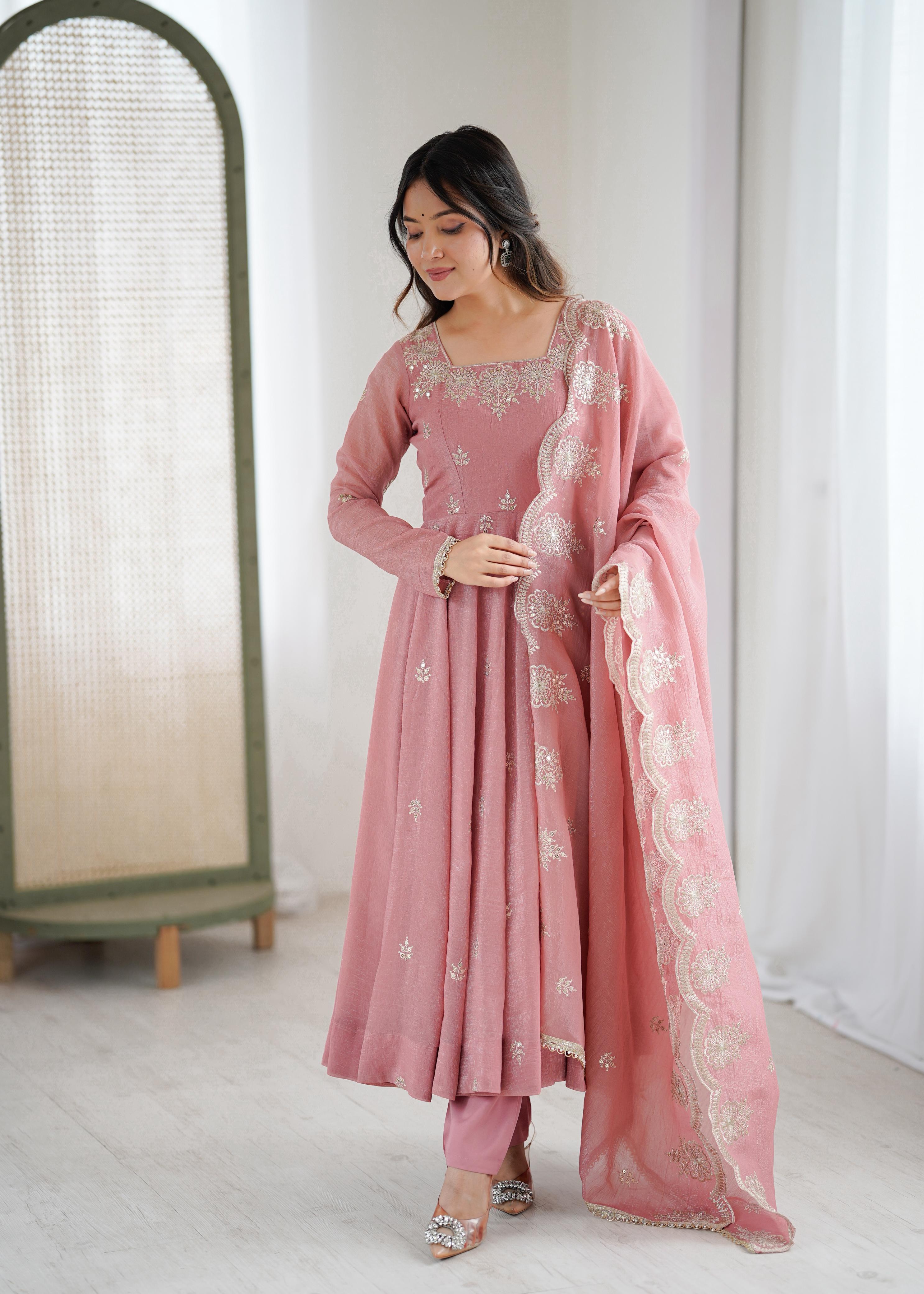 Blush Royale Crunchy Silk Embroidered Anarkali Set